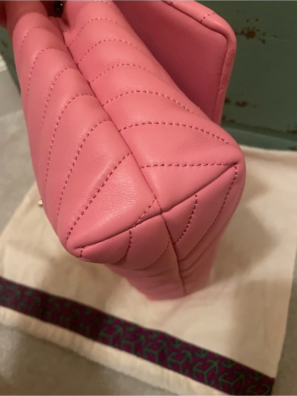 Tory Burch Pink Chevron Quilted Shoulder Bag with Gold Chain